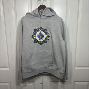 Jets Gear Hoodie Men XL Gray Pullover Winnipeg Logo Canada Hockey Fan Sweatshirt
